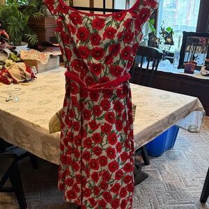 Hell Bunny Red Floral Midi Dress‎